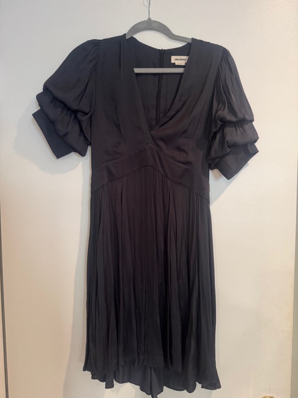 Zadig & Voltaire Black Pleated V-Neck Midi Dress